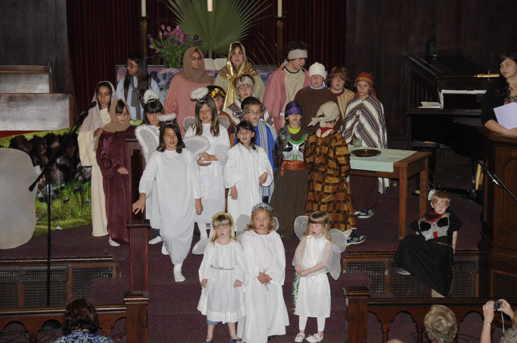 Children in costume participating in a Christmas church program